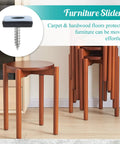 24 Pack Screw On Furniture Sliders For Heavy Gear 1 Inch Square Floor Glides protect wooden stool, showcasing easy furniture movement.