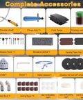 Complete accessories for Flex Shaft Grinder Rotary Tool Kit 560W with 500-23000 RPM, including foot pedal and rotating bur holder.