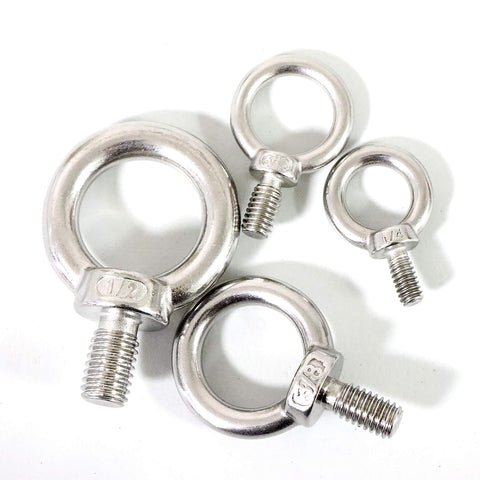 4 Pack 316 Stainless Steel One Quarter Inch UNC Eye Bolts With Shoulder Lifting Rings Marine Grade Hardware Set