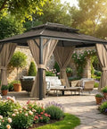 Installed 13X10 Ft Hardtop Gazebo With All Weather Aluminum Frame And Double Polycarbonate Roof, Netting And Curtains in garden.