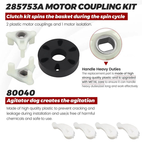 Upgraded Washer Clutch Assembly Kit And Motor Coupling Kit With 4x80040 Washer Clutch Kit And Agitator Dogs For Whirlpool And Kenmore Washers Ez Fit Replacement Parts Reliable Performance Backed By 2 Year Warranty, plastic motor coupling