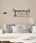 Teamwork Motivation Wall Decal Inspirational Quote About Coming Together Is The Beginning Keeping Together Is Progress Working Together Is Success For Office Walls 22X10 Matte Vinyl Removable Decor Vibe on living room wall above couch.