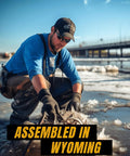 Man using 1200 Lb Magnet Fishing Kit With Heavy Duty Case Double Sided Magnets 2 In 1 For Treasure Hunters on icy river