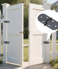 3-5/32 X 1-3/16 Inch Folding Flip Top Hinges installed on wooden gate, close-up of hinge design and concealed placement