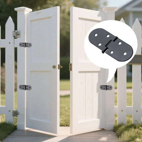 3-5/32 X 1-3/16 Inch Folding Flip Top Hinges installed on wooden gate, close-up of hinge design and concealed placement