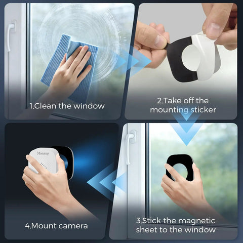 Installation steps for No Drill Magnetic Window Camera With 32GB SD Card 3K 5MP HD Indoor Home Security Full Color Night Vision