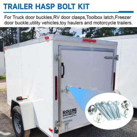 Trailer Hasp Bolt Kit With Carriage Bolts And Torx Barrel Nuts For Enclosed Trailers Zinc Plated installation on trailer door
