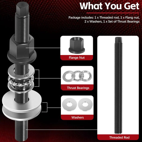 Components of Harmonic Balancer Installation Tool For GM LS Series V8 Engines with thrust bearing and wrench flats crank pulley installer