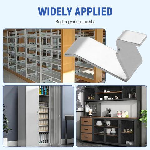 Removable Metal Shelf Support Clips For Universal Cabinet Mounts And Adjustable Shelving Brackets in a variety of settings.