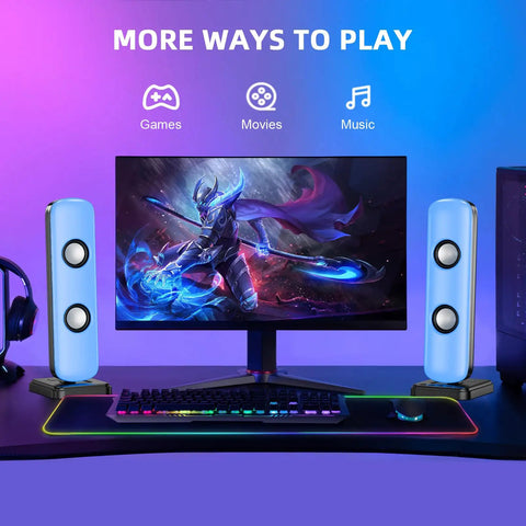 Desktop Computer Speaker Set With 20W HiFi Stereo Sound for Gaming Built In Bluetooth and 3.5mm Aux In RGB Lights