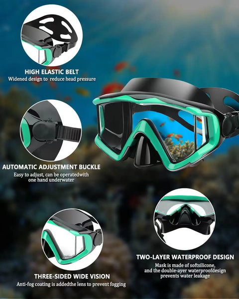 All In One Snorkel Mask Set For Adults Kids And Teens With 180 Degree Field Of View Leak Proof Fog Proof Dive Mask Goggles