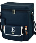 Top Tier Handcrafted Monogrammed Wine And Cheese Picnic Basket Cooler With Hardwood Board, Cheese Knife And Corkscrew, Built Tough In Usa For Patio Block Parties And Summer Road Trips Gonna Impress, navy insulated cooler bag.