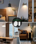 No-Hassle Remote Control Screw-In Puck Lights For E26 Bases, 2-Pack in various room settings, mounted on non-hardwired sconces.