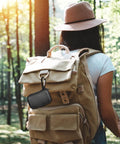 Person with backpack and Go To Portable SSD Case For T9 T7 T7 Shield And T7 Touch 1TB 2TB 4TB External Drives Travel Box