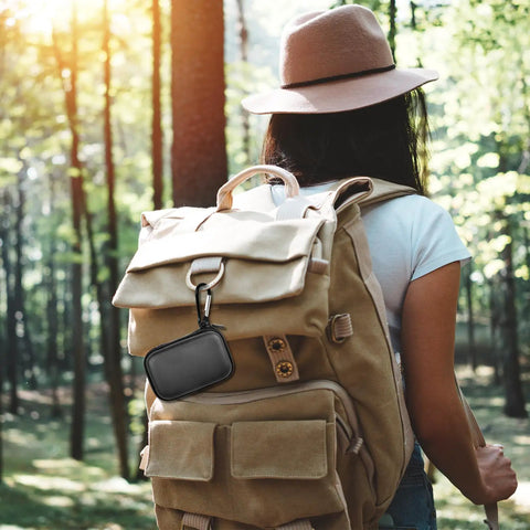 Person with backpack and Go To Portable SSD Case For T9 T7 T7 Shield And T7 Touch 1TB 2TB 4TB External Drives Travel Box