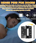 Six Pieces Of 3.5 Inch Indoor Door Hinge Pins Replacement shown with sleeping man for silent operation idea