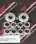 Premium Silver Billet Aluminum Lug Nut Set Crafted For Daily Cruisers And Weekend Warriors shown in packaging with multiple lug nuts.