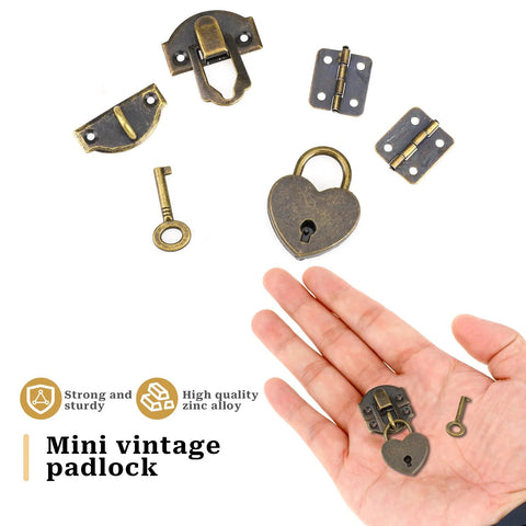 Two Piece Antique Bronze Hasp Latch Set With 27x30mm Hasp Latch And 24x21mm Mini Box Hinges Plus 22x38mm Love Locks