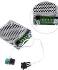 Adjustable DC Brushed Motor Speed Controller with PWM Regulator for DC 10V to 50V 30A, showing robust build and wiring terminals.
