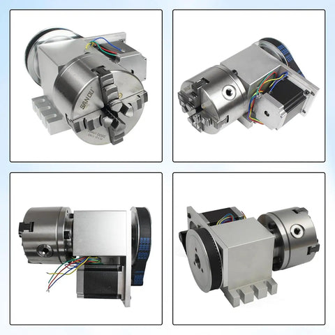 Heavy Duty Cnc Milling 4Th And 5Th Axis Rotary Table Featuring 100Mm Three Jaw Chuck showing motor and chuck details.