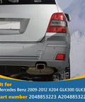 Rear Bumper Tow Hook Cover Right Passenger Side For GLK X204 2009 2010 2011 2012 With Towing Eye Cap Trailer Cover Silver Finish Fits GLK300 GLK350 A2048853223 2048853223 DIY Friendly No Tools Needed shown installed on vehicle.