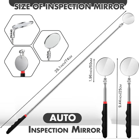 Image of Telescoping Inspection Mirror With Long Handle Extendable Mirror On A Stick For Techs And Pros Black 50mm Round Automotive Tool