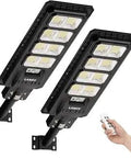 2 Pack Ultra Bright Solar Street Lights With Remote Control, 384 LED IP66 Waterproof, for Parking Lots, Yards, and Courts