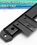 Close-up of 2 pack 14 inch keyboard slide rails with heavy duty ball bearing slides, showing cushion high quality rubber pad, black.