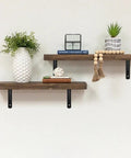 Floating shelves supported by 12 Pack 16 By 10 Inch Built Like A Tank Metal L Shaped Shelf Brackets Wall Mounted with decor items