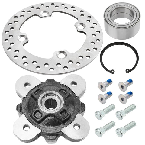 Top Shelf Front Wheel Hub Bearing Kit With Studs Brake Rotor For Polaris Ranger 900 1000 Pro Xd Models parts set with rotor, bearing, and bolts.