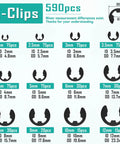 Ultimate Snap Ring Assortment Kit With 1015 Pieces Including C Clips 5mm to 16mm and E Clips 2mm to 12mm 24 Sizes and 590 E Clips For DIY Repairs and Home Garage Projects, E-clips sizes chart