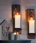 White Flameless Candles Set Of 2 2.2x5 Inch LED Pillar Candles With Remote, Timer on wooden wall sconces