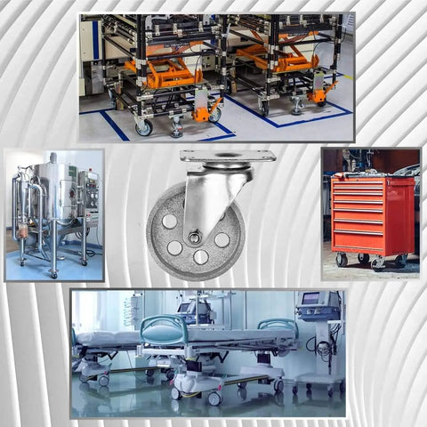 4 Inch All Steel Plate Casters Heavy Duty Iron Rollers Set Of 4 Rock Solid Workhorse Wheels for robust medical and industrial carts.