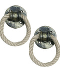 Vintage Wrought Iron Flax Rope Cabinet Drawer Pulls Set, golden bronze ring rope handles, rustic hardware