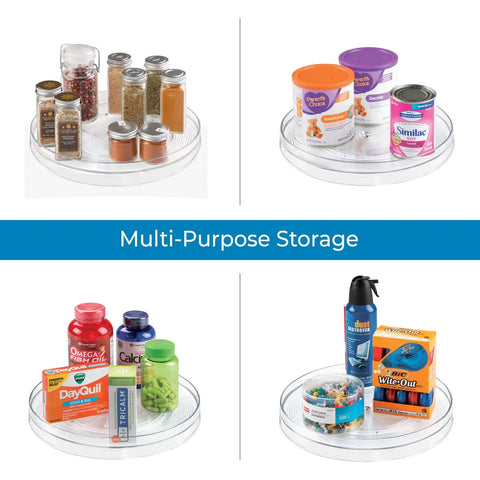 11 Inch Round Lazy Susan Organizer For Kitchen And Pantry Storage Set Of 2 Clear Smooth Rotating Turntables With Mixed Items
