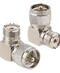 Right Angle UHF Male to Female Adapter Set 2 Pack for CB and Ham Rigs, 90 Degree PL259 to SO239 RF Coax Connectors