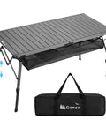 50 Inch Camping Table With Adjustable Height Legs For Uneven Ground, Easy Setup Portable Folding Aluminum Roll-Up Table shown with carry bag