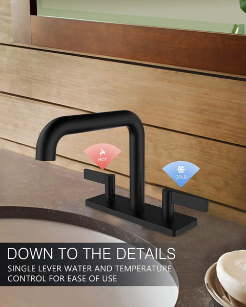 Two Handle Centerset Bathroom Faucet Designed For Matte Black Vanity Deck Mount Sink With Pop Up Drain And Included Supply Lines