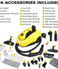 Heavy Duty Steam Cleaner With 52 Oz Large Tank And Incredible High Pressure Capability includes 26 accessories for versatile cleaning.