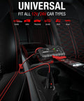 Heavy Duty 56W 14V DC Car Charger Adapter For NOCO Genius Boost Jump Starters connected in vehicle cup holder.