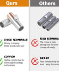 Comparison of 6 Gauge Non Insulated Butt Connectors With Heat Shrink Tubing Pure Copper Wire Splice Kit versus other thin terminals.