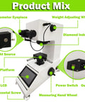 Heavy Duty Automatic Turret Digital Vickers Hardness Tester With Precision Touchscreen Display For Metal Steel Analysis features labeled components.