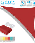 Waterproof Sun Shade Sail Right Triangle 12 Ft By 12 Ft By 17 Ft With Hardware Kit UV Block Awning Cloth, red color