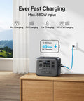 Portable Power Station 448Wh LiFePO4 Battery Backup With Two 700W AC Outlets Solar Generator charging in a room