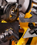 Pro Grade Heavy Hitter 1/2 To 4 Inch 220V Electric Pipe Threader 750W 3 In 1 Power Cutter close-up of threading gears and cutting tool.