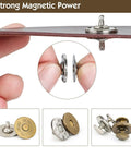 20 Sets 18mm Magnetic Button Clasp Snaps Fastener Kit With Install Tool For Sewing DIY Crafts Purses Bags Clothes Leather Round Silver And Bronze Durable Metal Finish For Long Lasting Wear shown in use and close-up