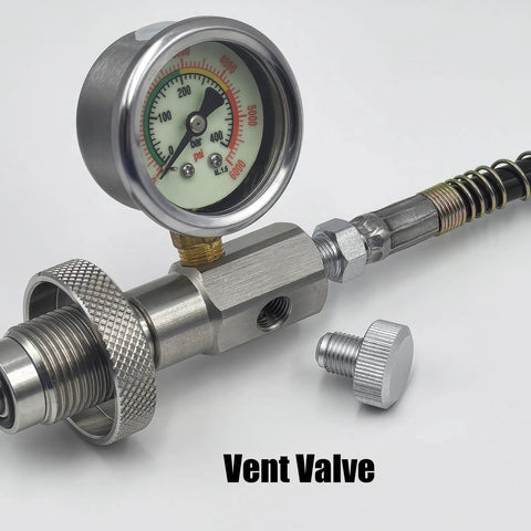 Heavy Duty Paintball And Airsoft Tank Fill Station With 37 Inch Hose Stainless Steel Build DIN Thread Five Eighth BSPP Vent Valve