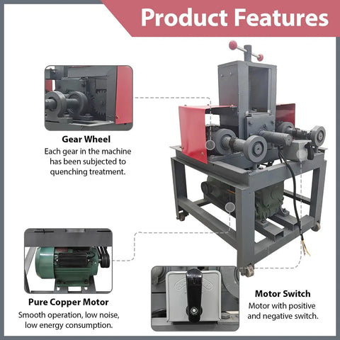 3HP Electric Pipe Tube Bender With 15 Round And 9 Square Dies For Stainless Steel, showcasing gear wheel and copper motor.