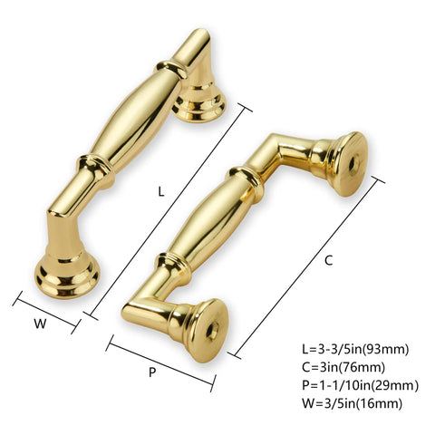 Ten Pack Polished Brass Cabinet Pulls Featuring Three Inch Hole Centers with smooth finish for drawers and cabinets.