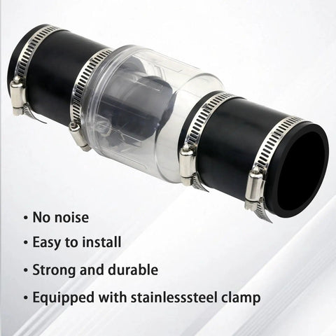 2 Inch Sump Pump Check Valve With Spring Loaded Flapper Full Flow Non Clog Design DIY Friendly Steel Clamps Visible